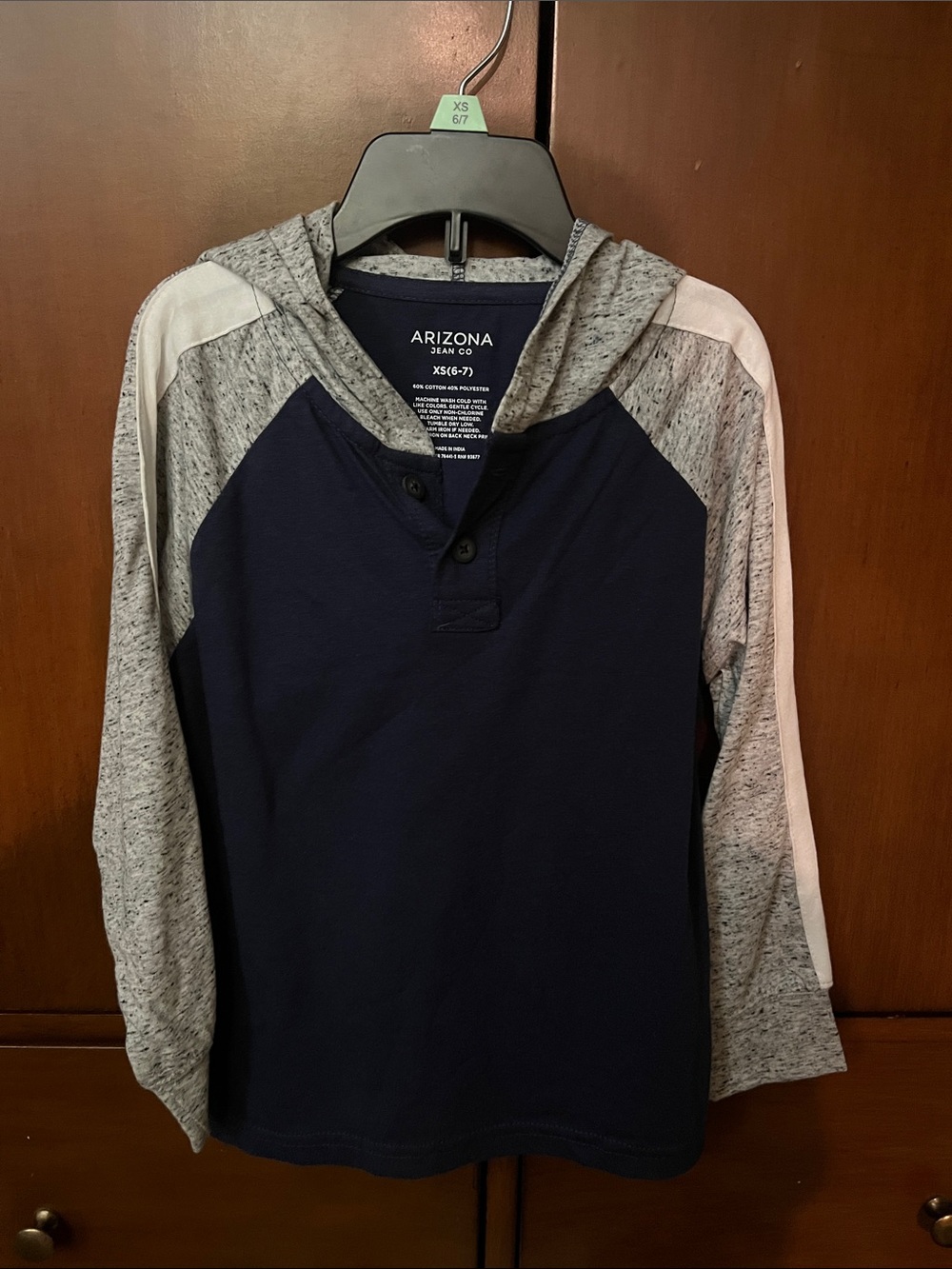 Arizona Jean Company Navy Hooded Henley with Heather Gray Sleeves